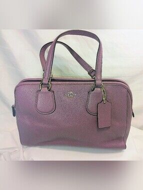 Coach Purple Pebble Leather Satchel Bag Crossbody Convertible Handbag Purse Dome